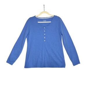 L.L. BEAN Long Sleeve Henley Top Women L Sky Blue Texture Outdoor Cottage Travel